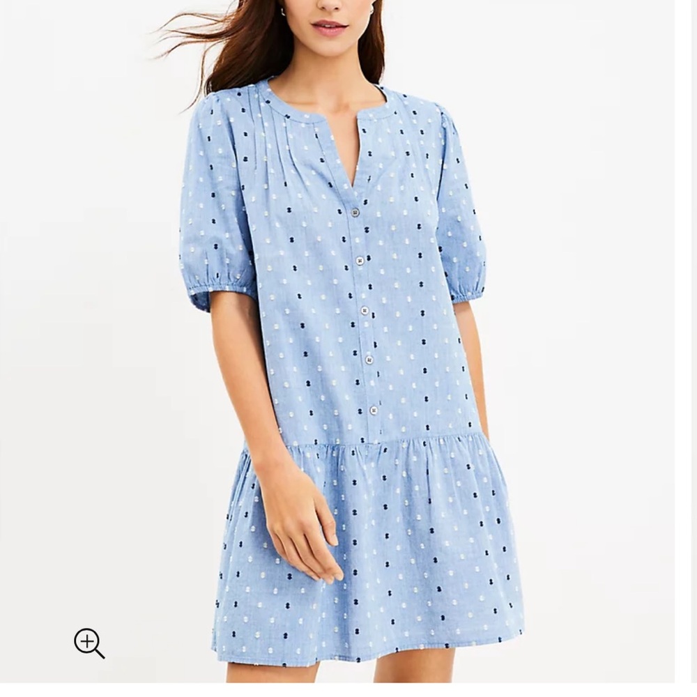 LOFT Blue Polka Dot Midi Dress